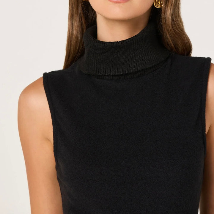 Black Sleeveless Knit Turtleneck Top