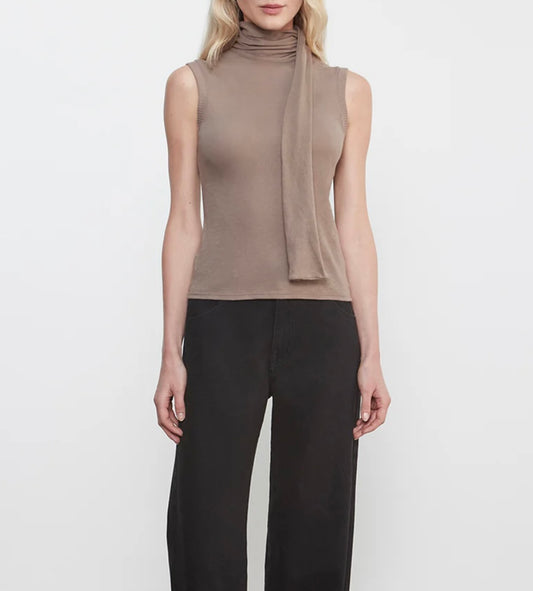 Walnut Cashmere Jersey Sleeveless Scarf Top