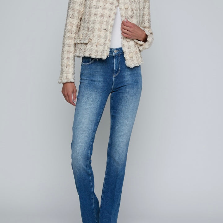 Taupe Houndstooth Zell Collarless Jacket