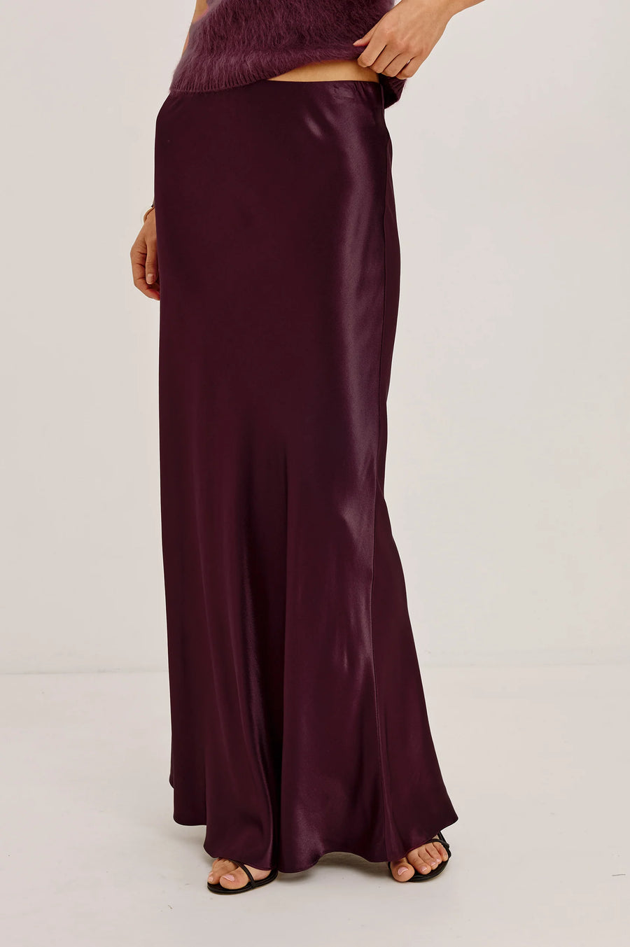 Wine Romina Satin Skirt