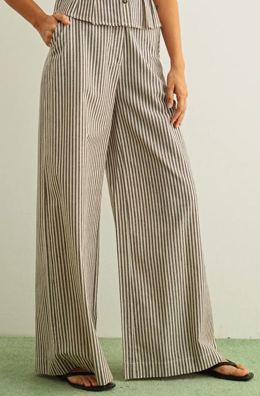 Brown Striped Wide Leg Trouser