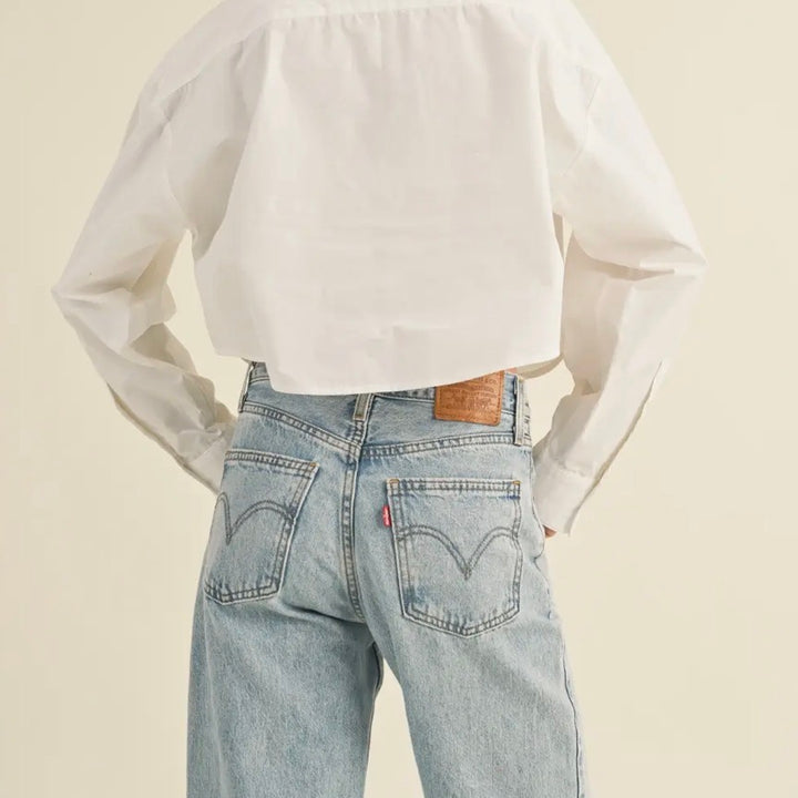White Cropped Button Down Shirt
