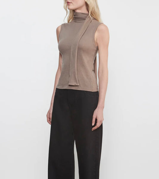 Walnut Cashmere Jersey Sleeveless Scarf Top