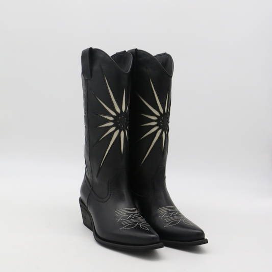 Black Leather Moonrise Cowboy Boots