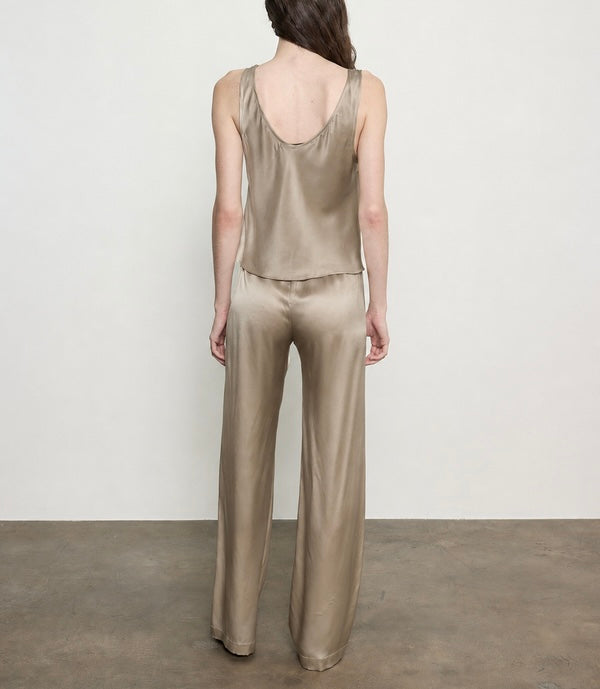 Beige Silk Satin U Tank