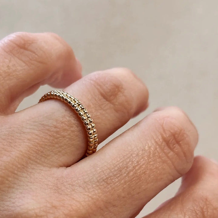 Gold Double Beaded Band Ring