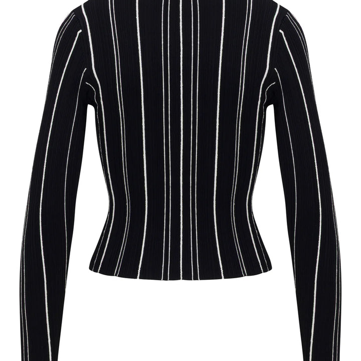 Black Ivory Stripe Pearl Cardigan