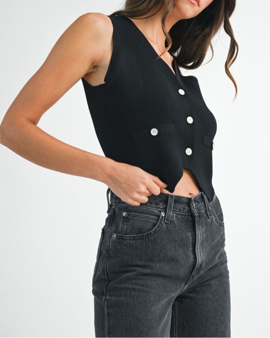 Button Front Knit Vest