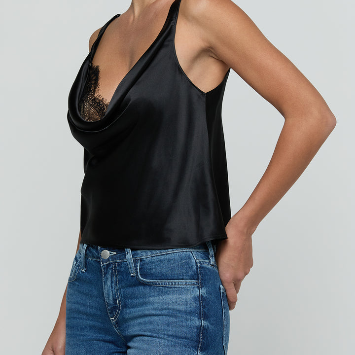 Black Evadne Cowl Neck Bra Tank