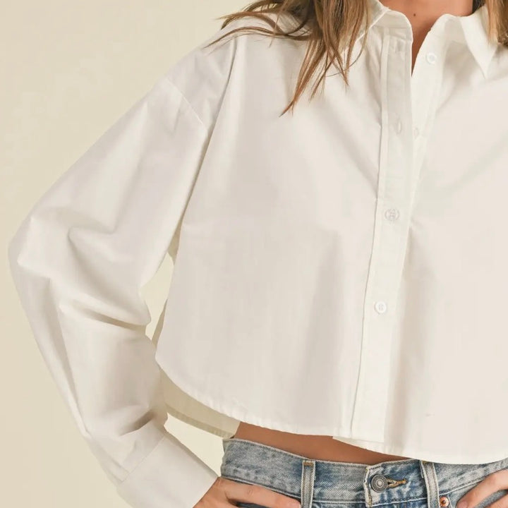 White Cropped Button Down Shirt