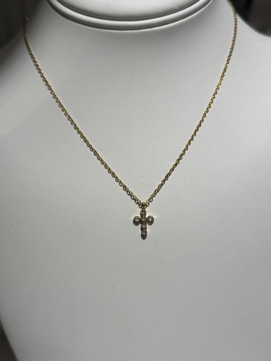 Gold Dainty Diamond Cross Necklace