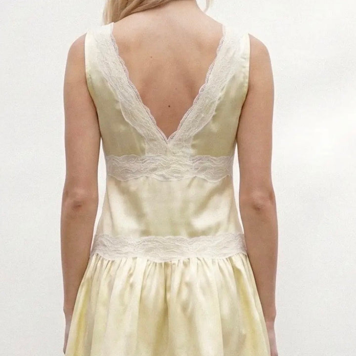 Yellow Woven Lace Satin Slip Dress