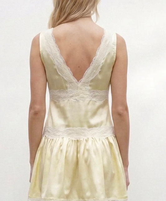 Yellow Woven Lace Satin Slip Dress