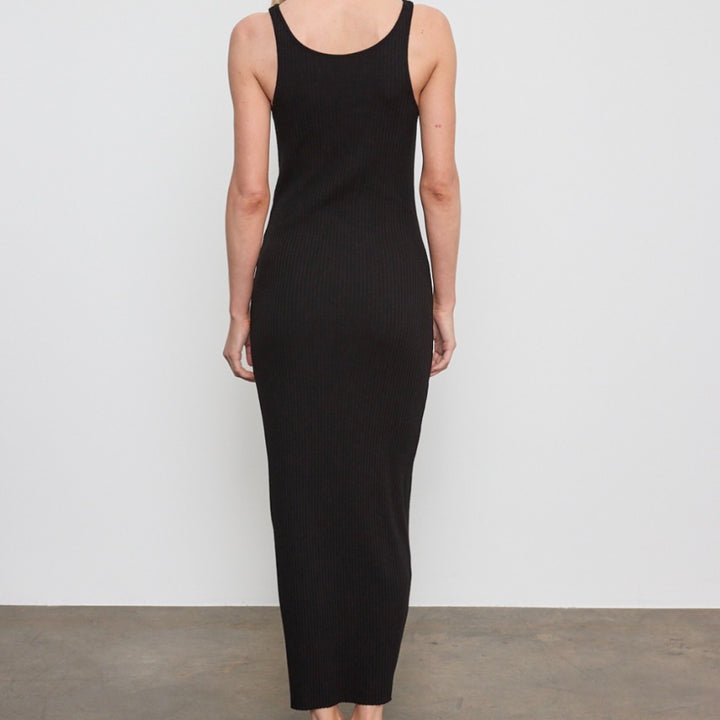 Black Military Rib Slim Tank Dress