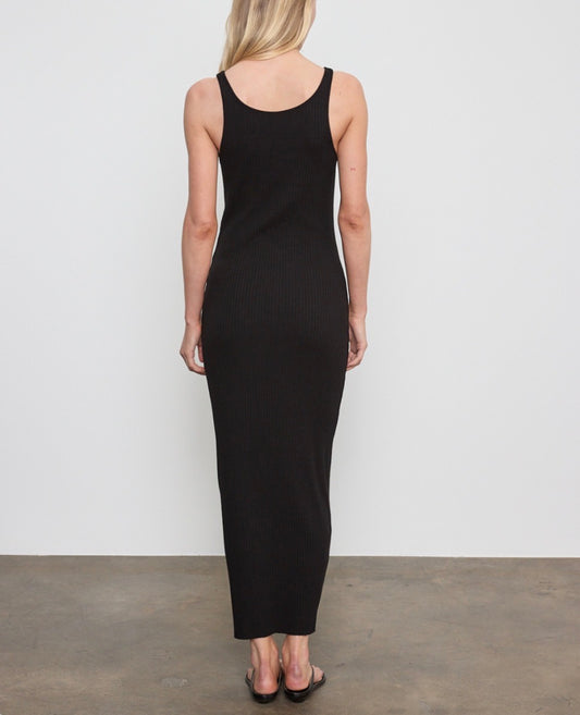 Black Military Rib Slim Tank Dress