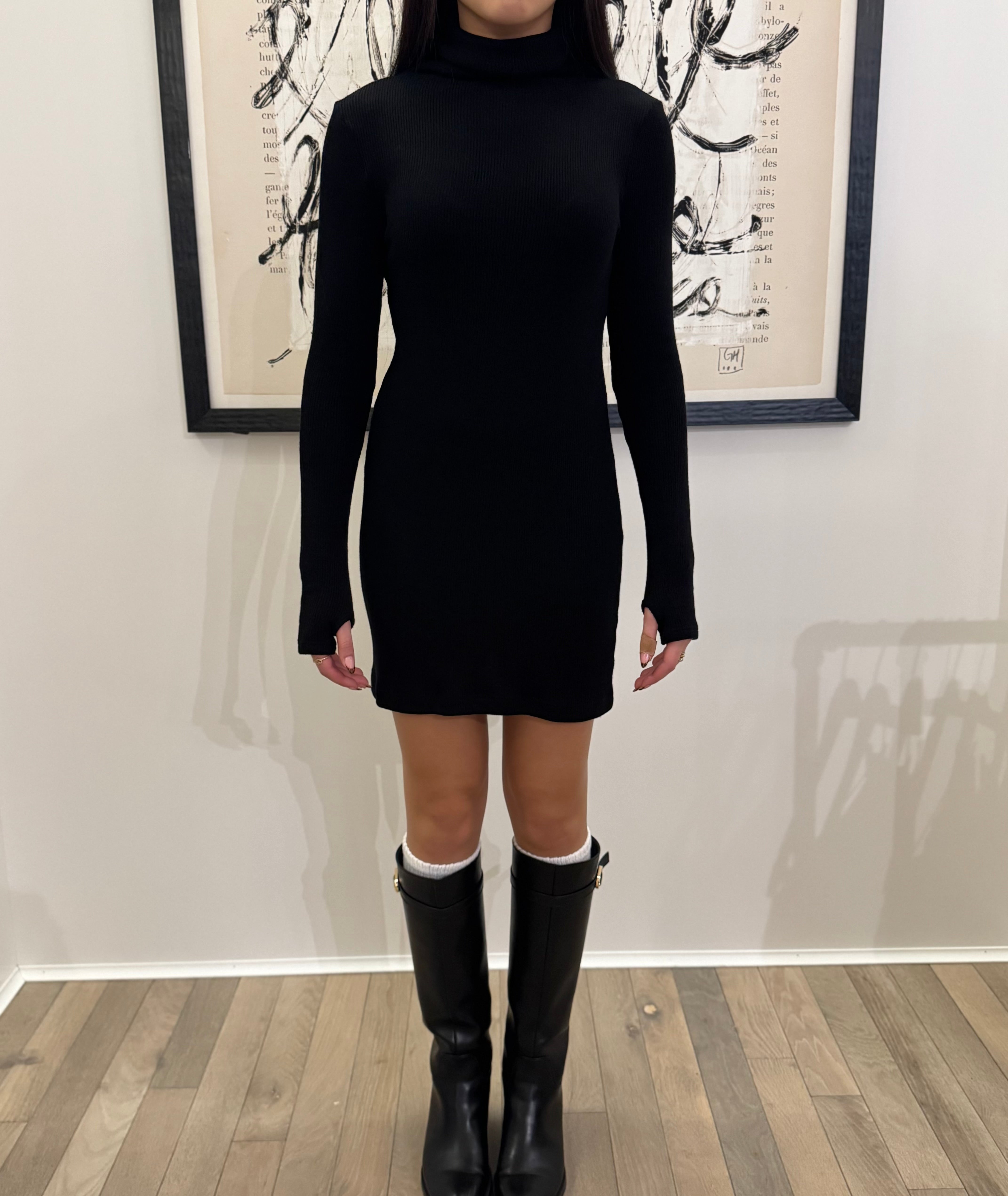Black Knit Tunic Mini Dress