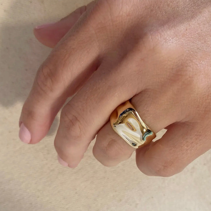 Gold Wavy Wide Band Ring