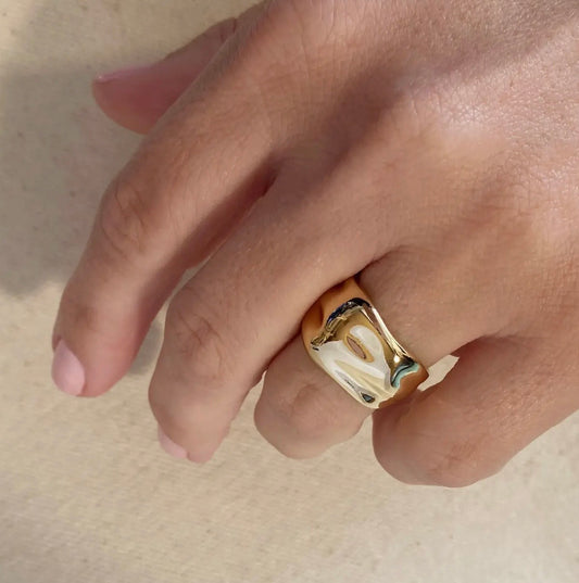 Gold Wavy Wide Band Ring