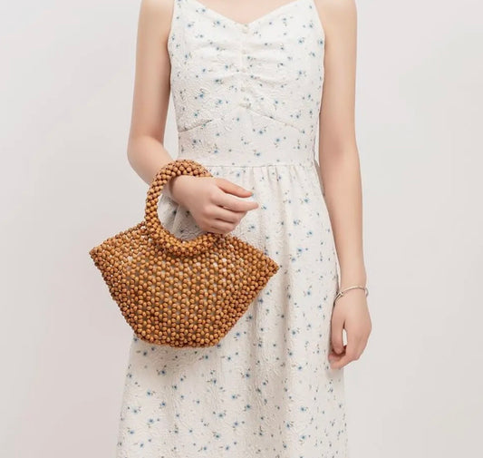 Coffee Mini Beaded Beach Handbag