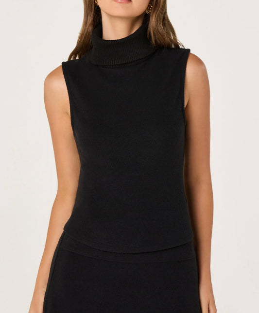 Black Sleeveless Knit Turtleneck Top
