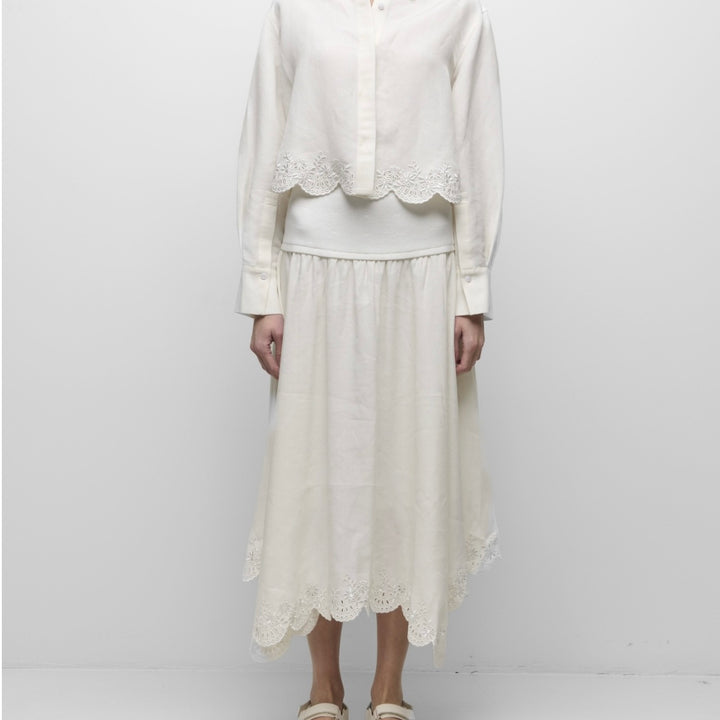 White Ames Embroidered Linen Shirt