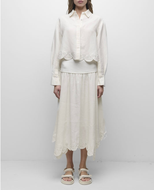 White Ames Embroidered Linen Shirt