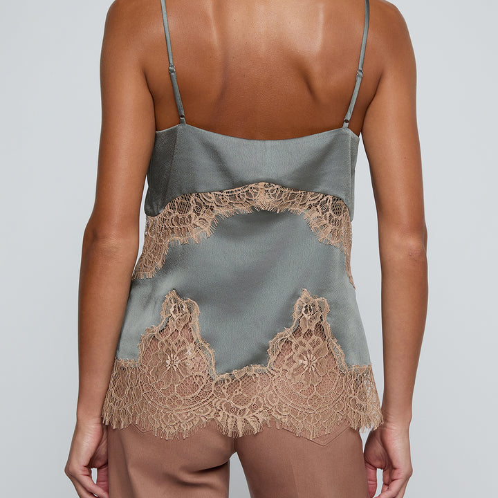 Smokey Olive Mitsu Lace Trim Cami