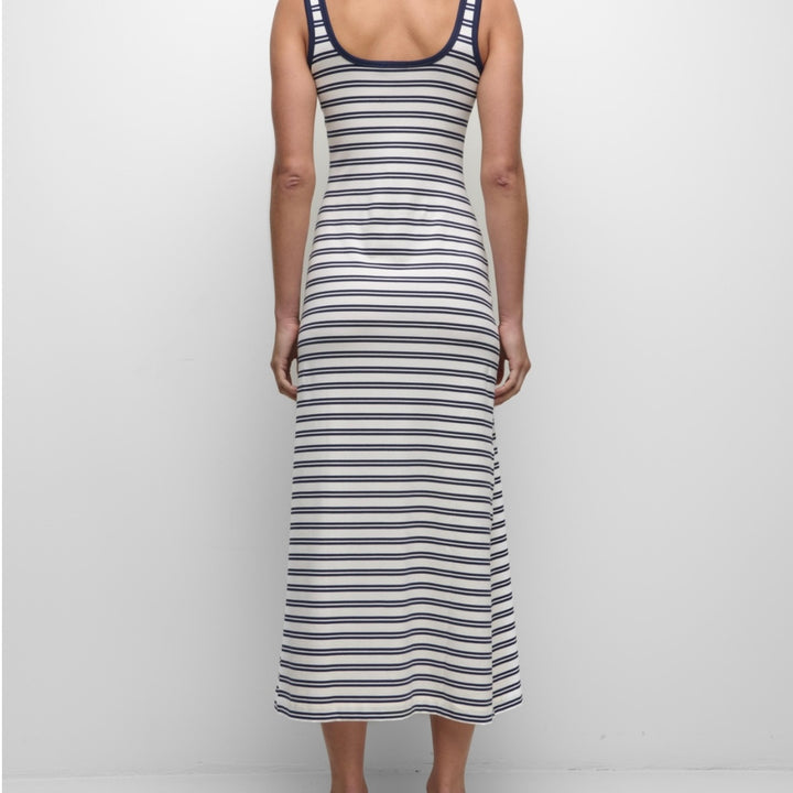Midnight Stripe Becker Cotton Jersey Midi Dress