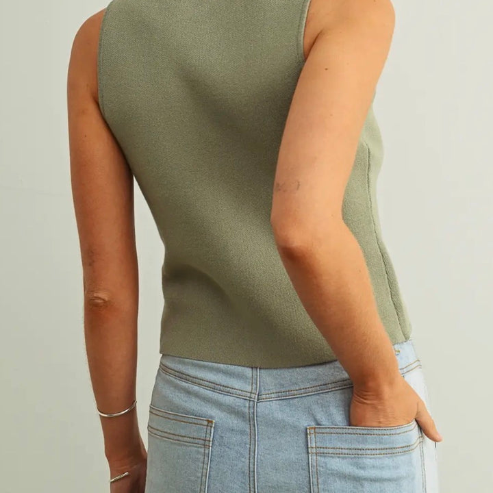 Sage Sleeveless Knitted Button Vest