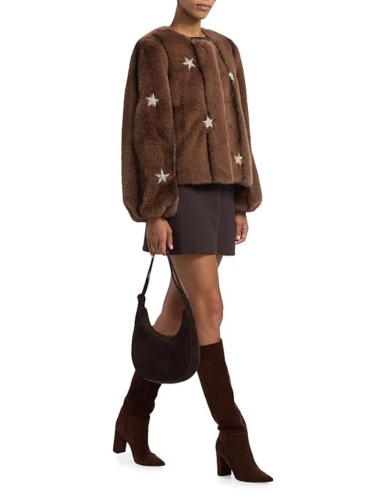 Benson Embellished Faux-Mink Coat