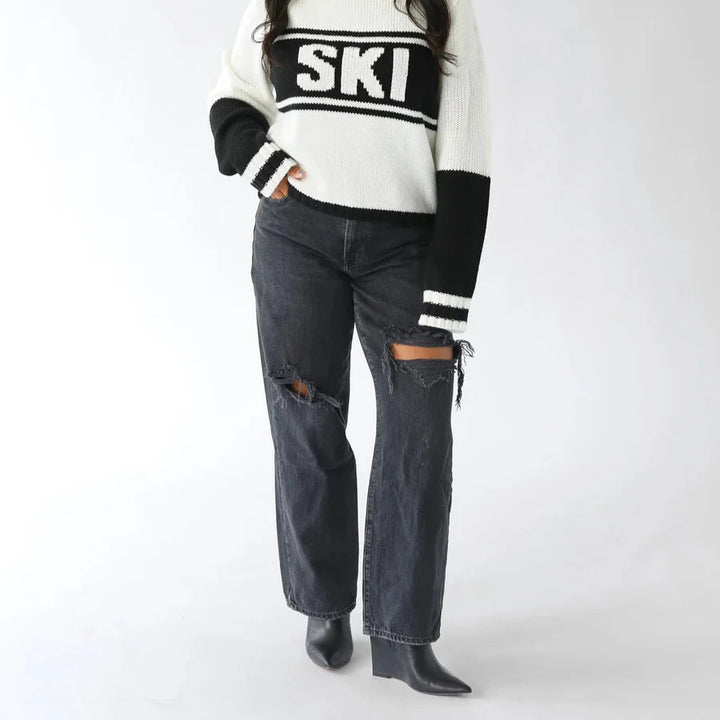 Black Cropped Ski Turtleneck