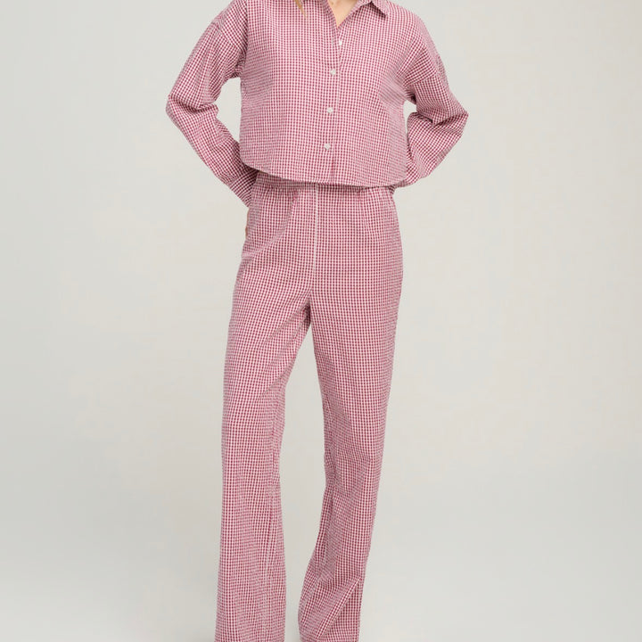Raspberry Gingham Crop Ex Boyfriend Shirt