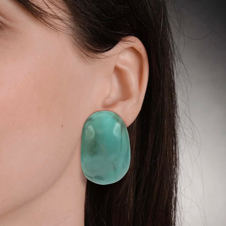 Merrie Turquoise Marbled Resin Clip On Earrings