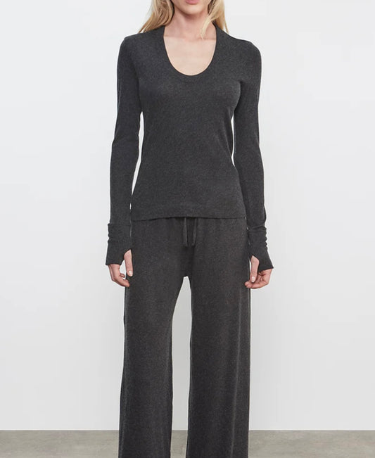 Charcoal Cashmere Easy Cuffed U Top