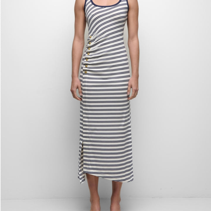 Midnight Stripe Becker Cotton Jersey Midi Dress