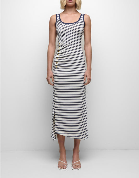 Midnight Stripe Becker Cotton Jersey Midi Dress
