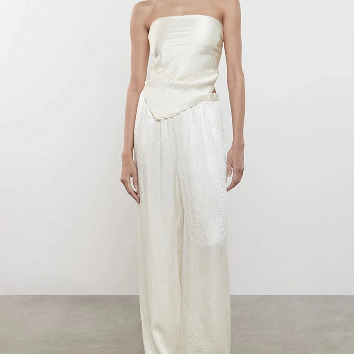 Antique Cream Textured Satin Pant