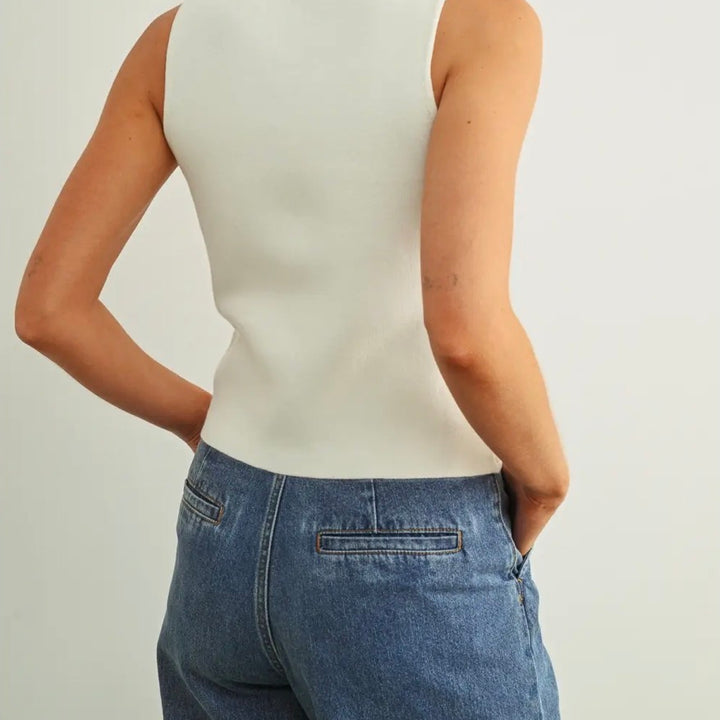 Cream Sleeveless Knitted Button Vest