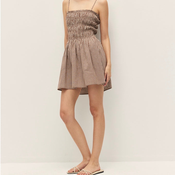 Brown Gingham Yuki Mini Dress