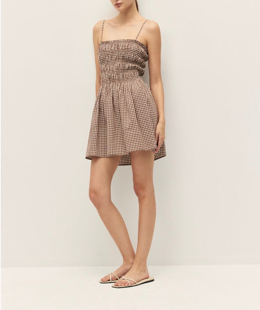 Brown Gingham Yuki Mini Dress