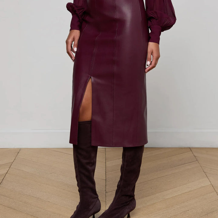 Dark Port Arlette Vegan Leather Midi Skirt