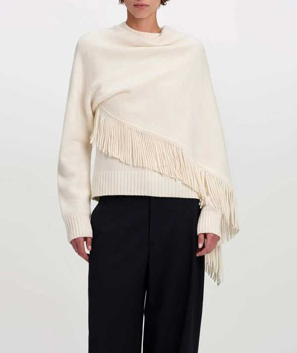 Ivory Miles Draped Fringe Sweater