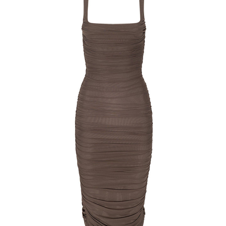 Dark Cardamom Anya Shirred Midi Dress