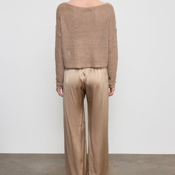 Beige Silk Satin Everywhere Pant