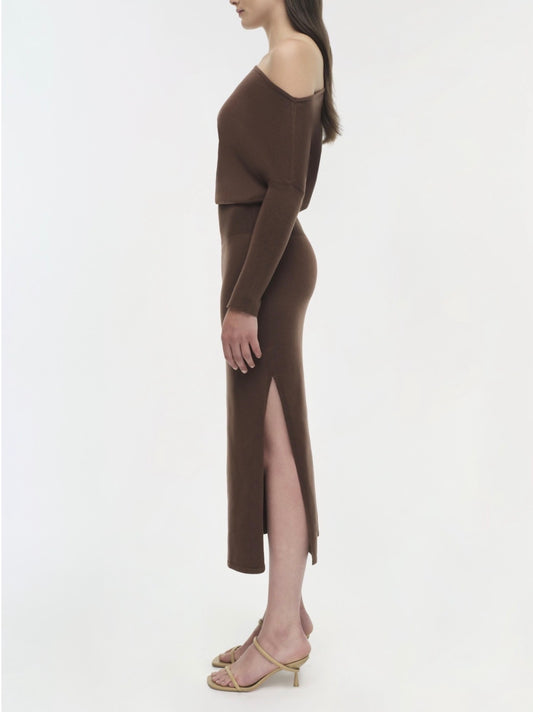 Chocolate Janese Off Shoulder Midi Dress