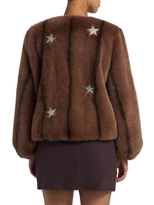 Benson Embellished Faux-Mink Coat