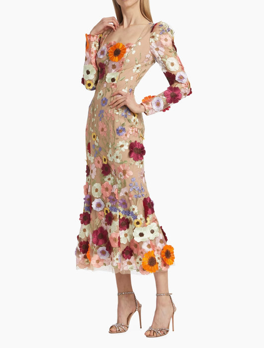 Shannon 3D Floral Midi Dress