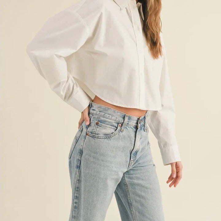 White Cropped Button Down Shirt