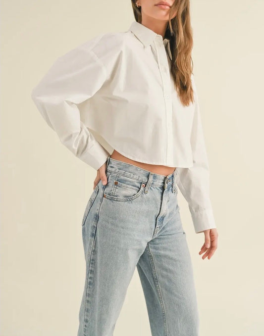 White Cropped Button Down Shirt