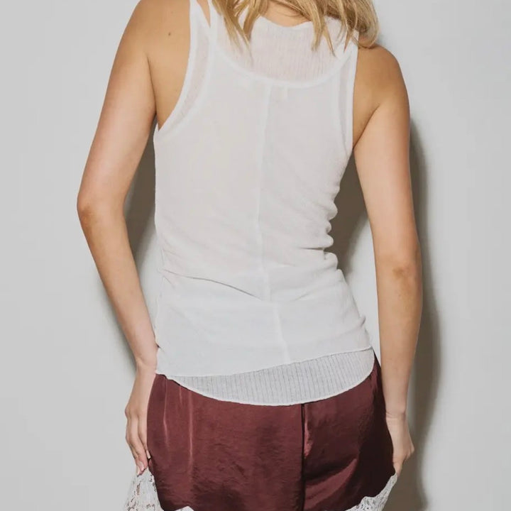 Off White Double Layered Knit Tank Top